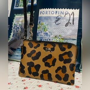 Coach Leopard Print Wristlet Brown Black